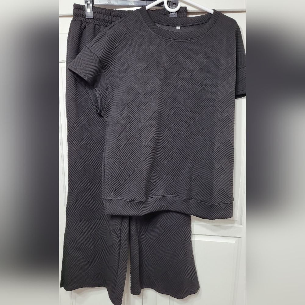 Womens XL Textured Lounge Set Wide Leg